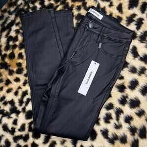 Vigoss Marley Coated Black Leather Look Mid Rise Skinny Jean Pants 24 NWT